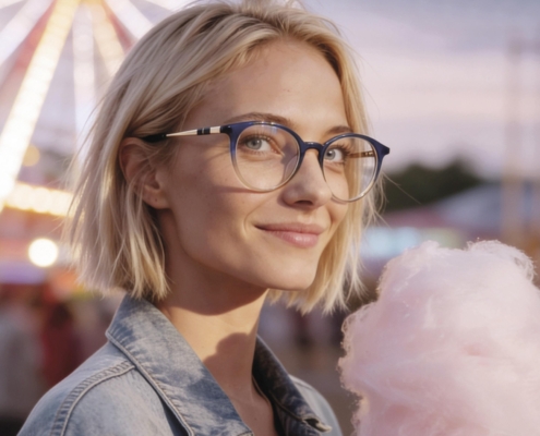 Frau mit moderner Brille und H.I.S Eyewear